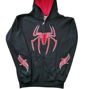Spider Print Graphic Zip-Up Hoodie Size-L
